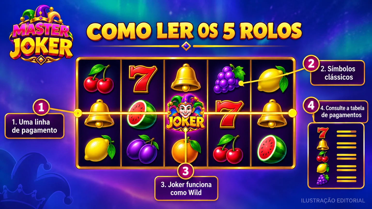 Diagrama dos cinco rolos e das combinações possíveis