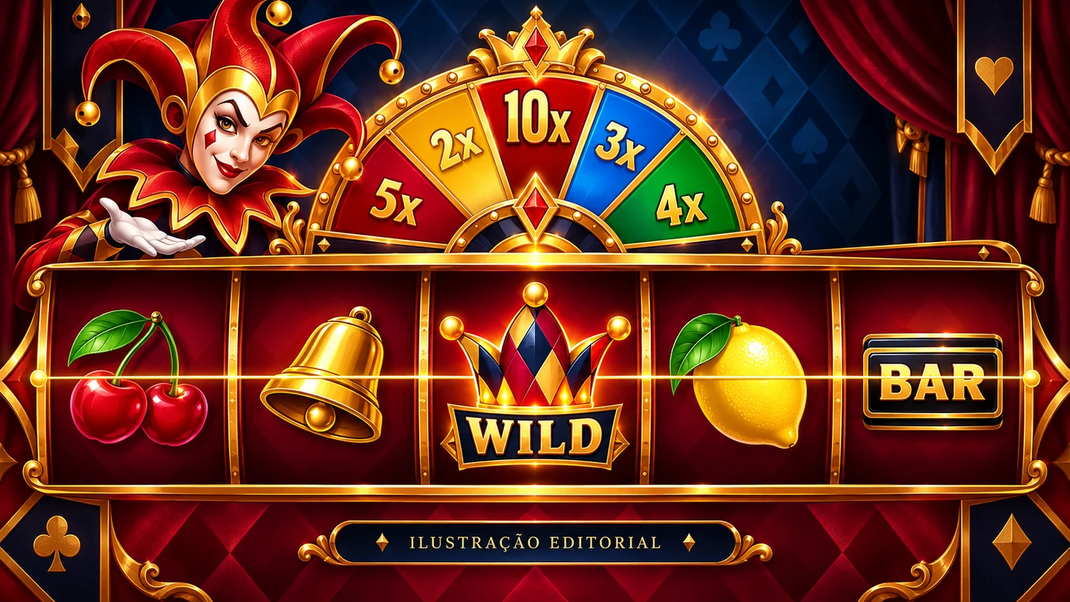 Visão editorial dos cinco rolos e do Joker central